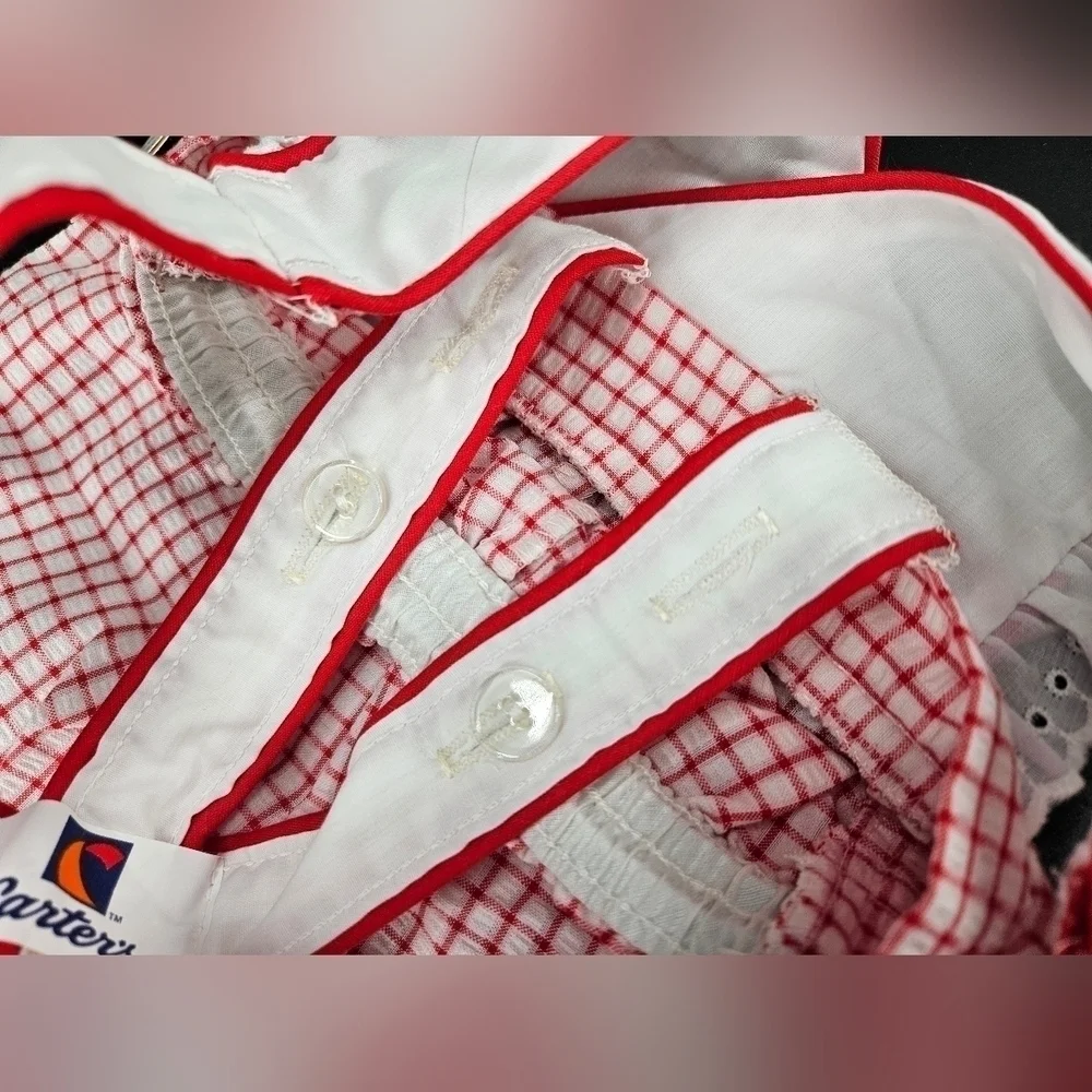 🐞 NWT 80s Carter's 12 Month Overalls Outfit Vintage LITTLE LADYBUG Red Plaid